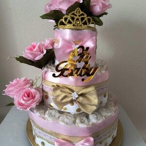 Pink and Gold Baby Shower Diaper Cake